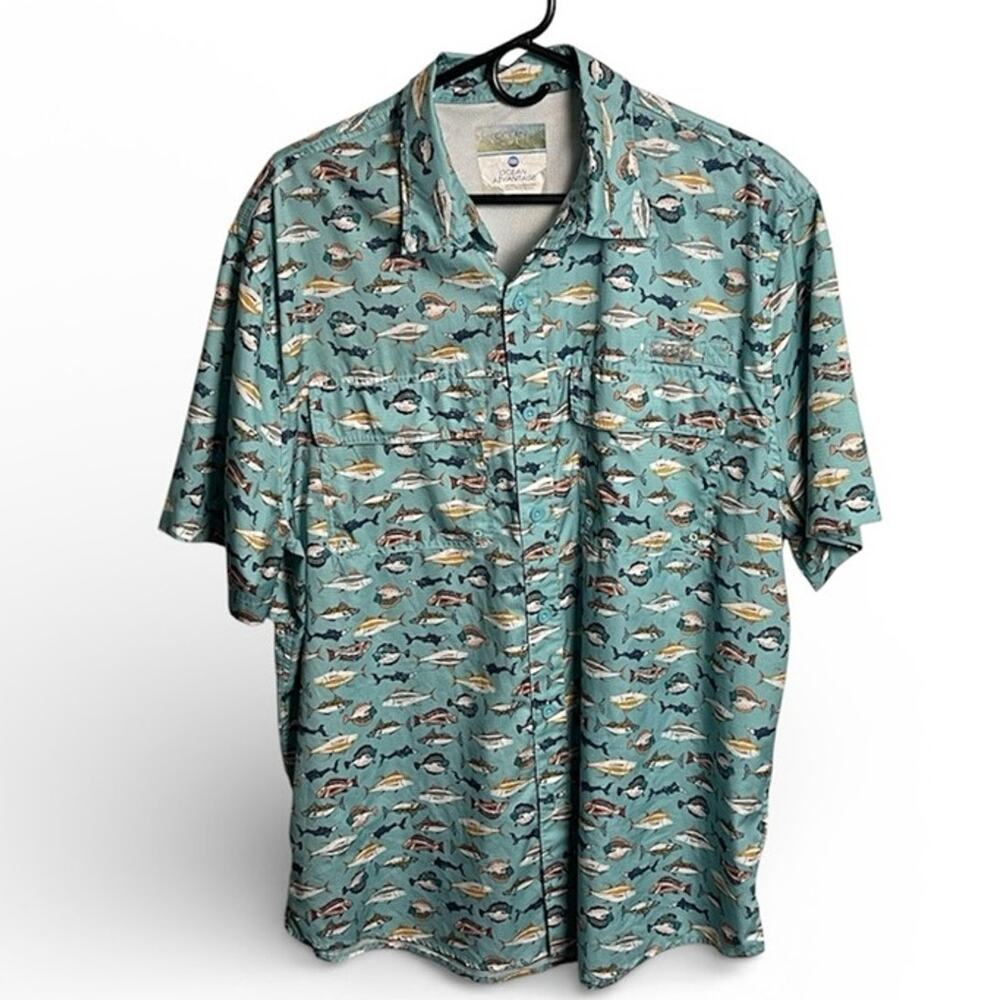 Men's Ocean Coast Green Fishing Shirt Size L